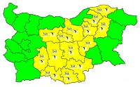Жълт код за опaсно време в 14 области на България